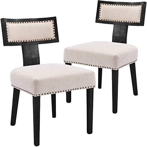 Nailhead Trim, Beige Linen, Black Wood