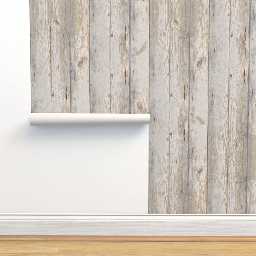 Peel & Stick Wallpaper 9ft x 2ft - Wood Plank Design Coastal Rustic Home Decor | Custom Removable Self-Adhesive Wallpaper by Spoonflower | Perfect for Bedroom, Living Room & Office Accent Walls