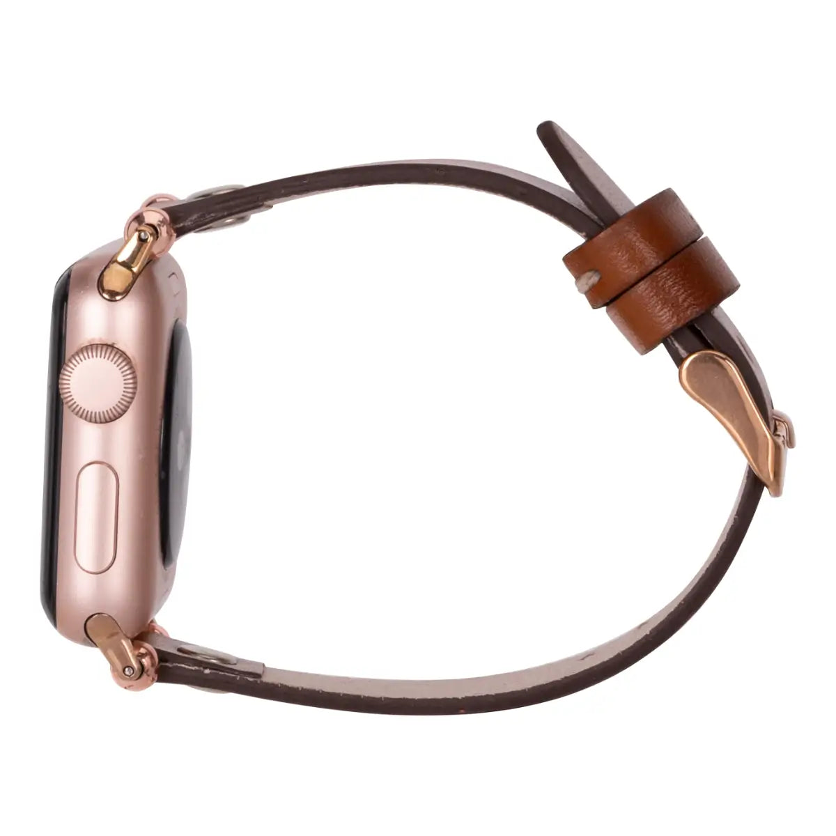 Premium Brown Leather Ultra Slim Apple Watch Band with Silver Rivet - Stylish & Durable Replacement Strap for Work, Gym & Everyday Wear