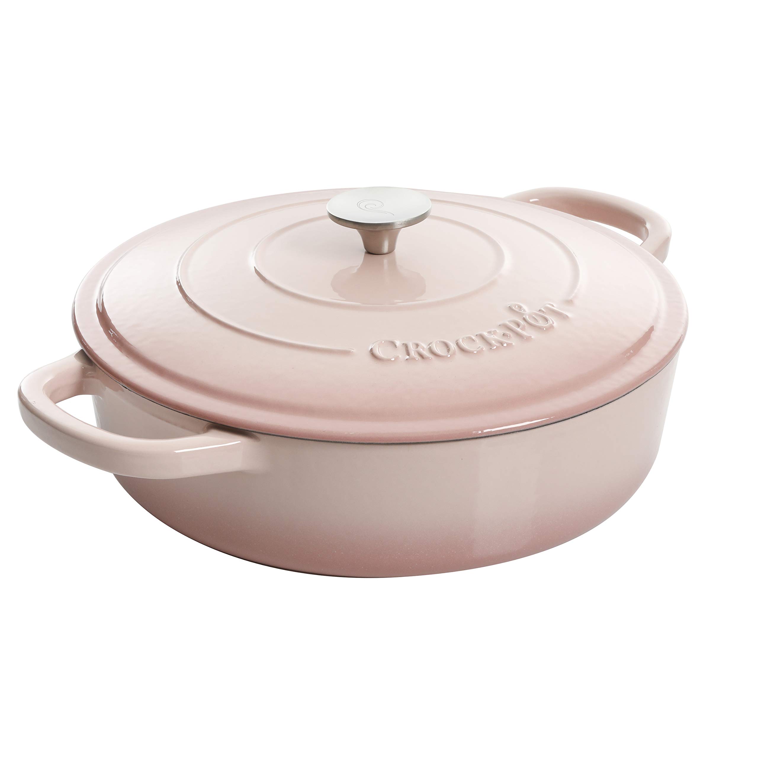 Crock Pot Artisan Enameled Cast Iron Braiser with Lid - 5-Quart Blush Pink Dutch Oven for Slow Cooking, Roasting & Baking - Perfect for Soups, Stews, Casseroles & Family Dinners