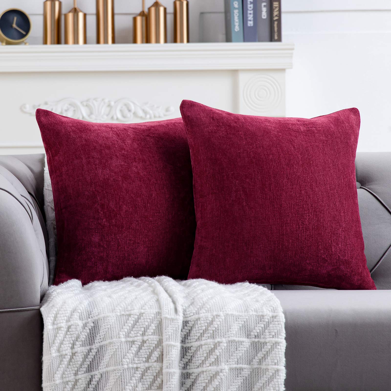 Anickal Valentine's Maroon Pillow Covers 20x20 Inch Set of 2 - Solid Rustic Farmhouse Decorative Throw Pillow Covers, Square Cushion Cases for Sofa, Couch, Bed, Living Room & Home Decor