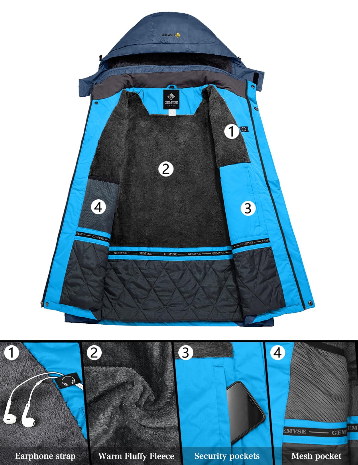 GEMYSE Men's Waterproof Ski Jacket - Windproof Winter Snow Coat for Hiking & Outdoor Activities | Perfect for Skiing, Snowboarding & Cold Weather Adventures
