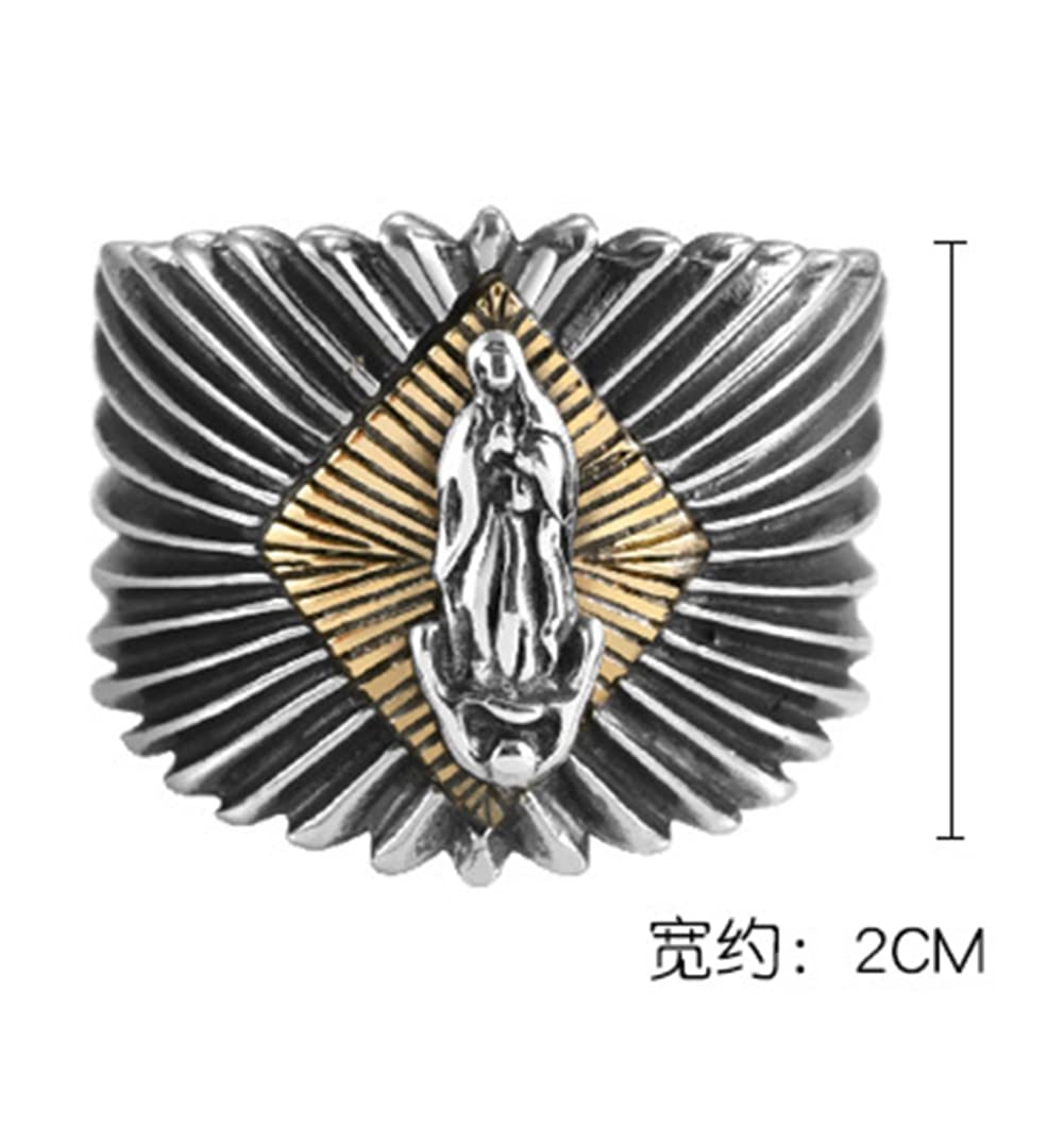 Virgin Mary Ring for Men & Women - Vintage Gothic Adjustable Punk Biker Ring, Oxidized Silver Blessed Jewelry - Perfect for Bikers, Goth Fashion, and Religious Gifts