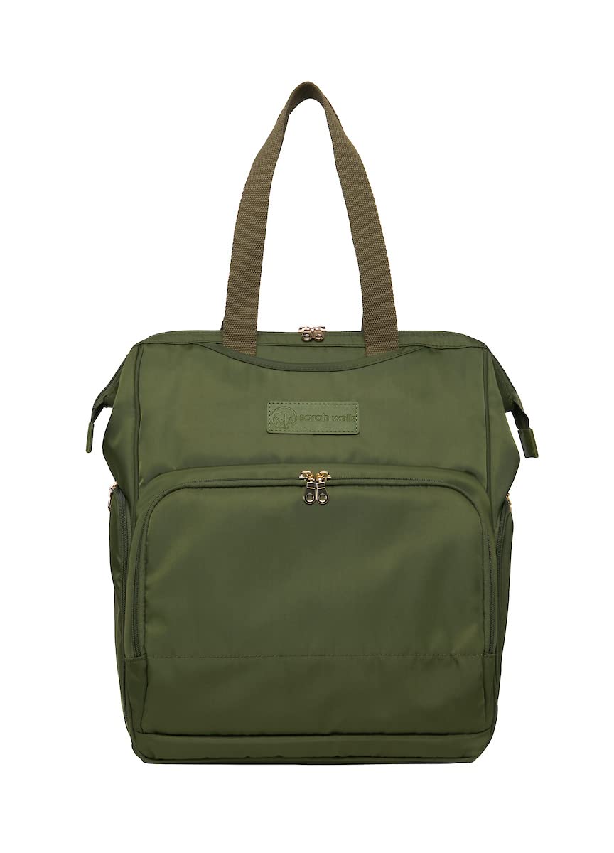 Sarah Wells Norah Breast Pump Backpack - Olive Green, Stylish & Functional Diaper Bag for Working Moms, Perfect for Office, Travel & On-the-Go Pumping