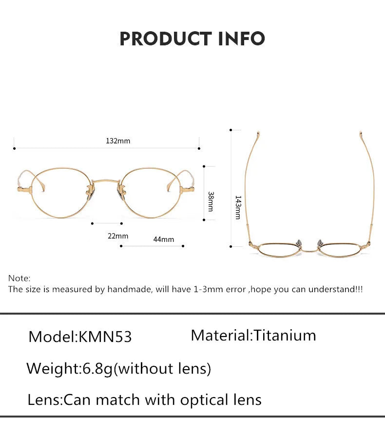 Aimee Unisex Full Rim Round Titanium Eyeglasses Frame 1353 - Lightweight Durable Glasses for Men & Women - Perfect for Reading, Working & Daily Wear