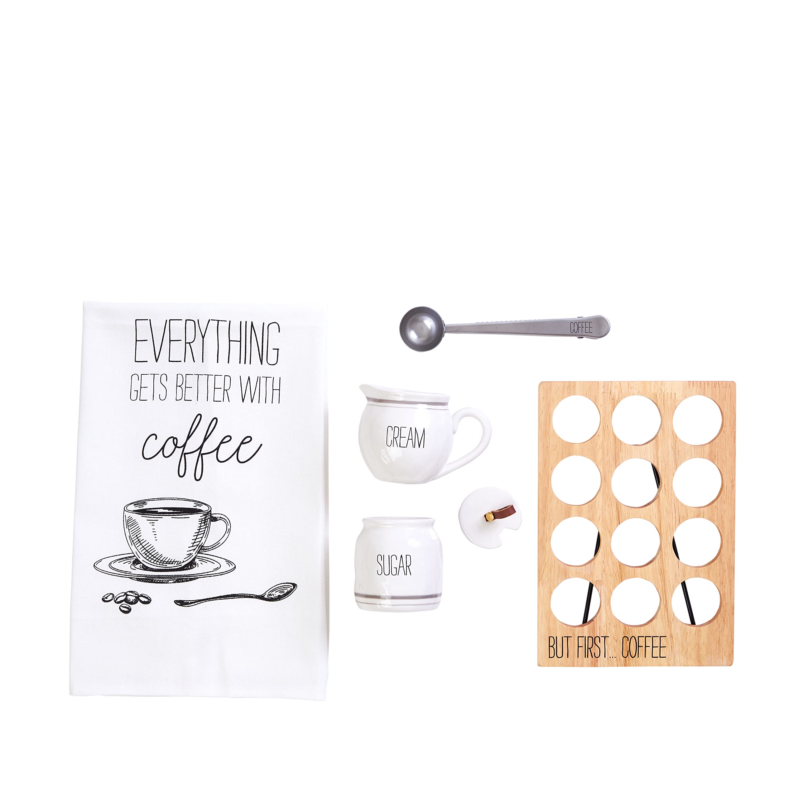 Premium Mud Pie Coffee Gift Box Set - Includes Coffee Pod Holder, Cream & Sugar Set, Coffee Scoop & Hand Towel | Perfect for Home, Office & Coffee Lovers Gifts