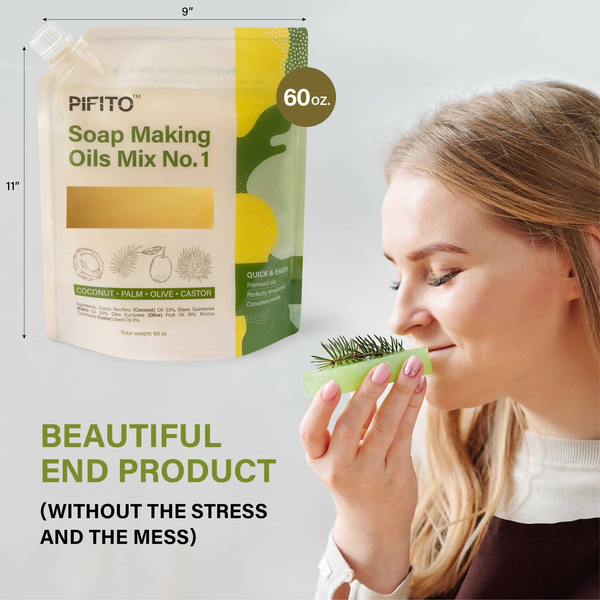 Pifito Soap Making Oil Blend No.1 - 60oz Pre-Measured Cold Process Soap Making Kit with Premium Oils | Perfect for DIY Handmade Soaps, Bath Bombs & Skincare Products at Home