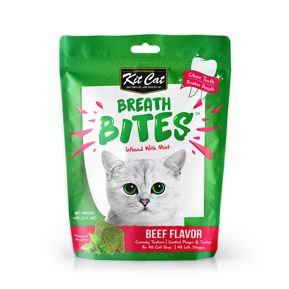Kit Cat Kitty Crunch & Breath Bites Cat Treats - 60g (Beef, Tuna, Salmon, Chicken, Seafood, Lamb Flavors) - Dental Care Snacks for Fresh Breath - Perfect for Training Rewards & Bonding Time with Your Cat
