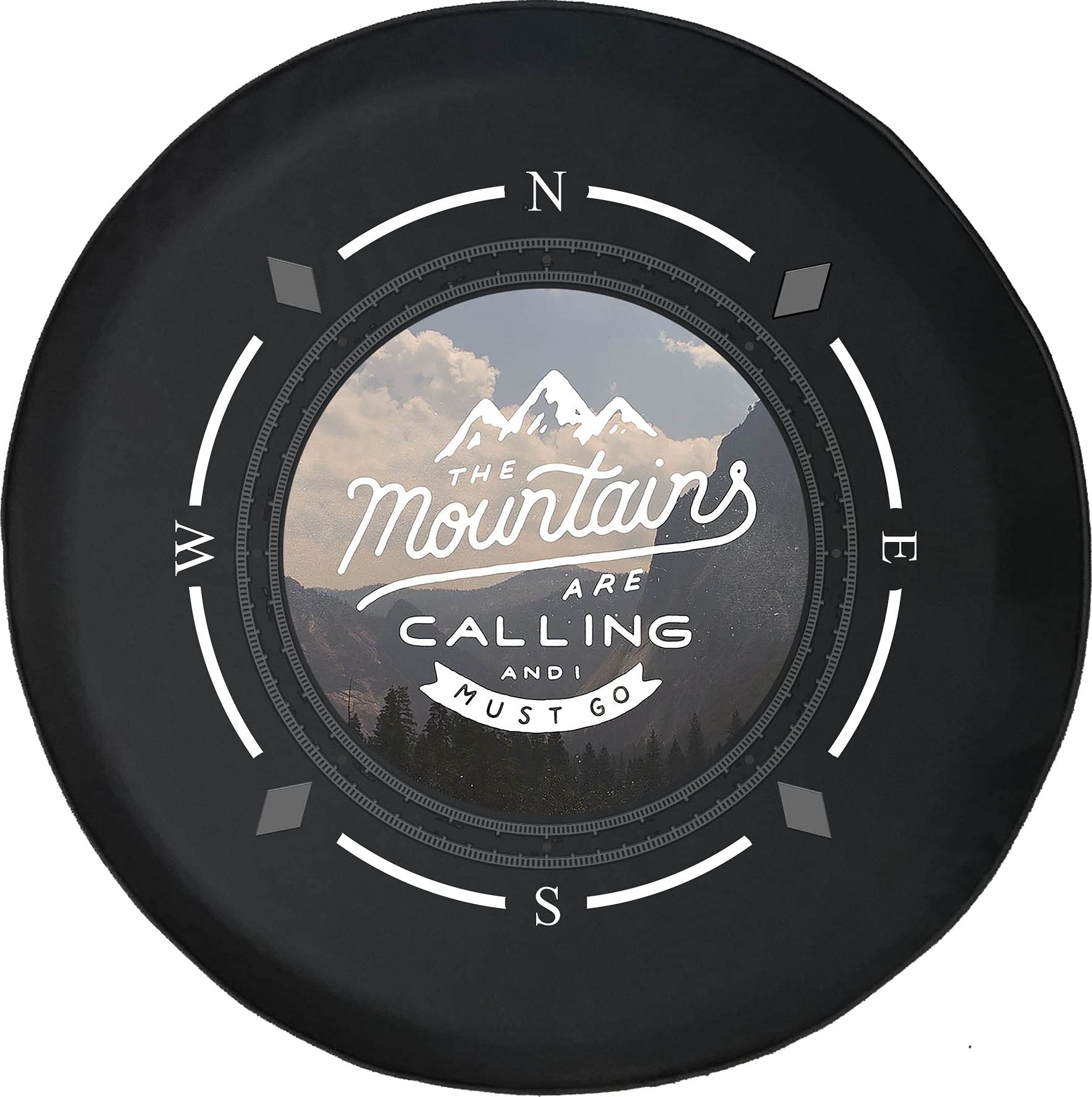 Premium American Unlimited Spare Tire Cover with Compass Design - 'Mountains Are Calling' SUV, Trailer & RV Wheel Accessories | Durable Fit for Multiple Vehicles | Perfect for Road Trips & Outdoor Adventures