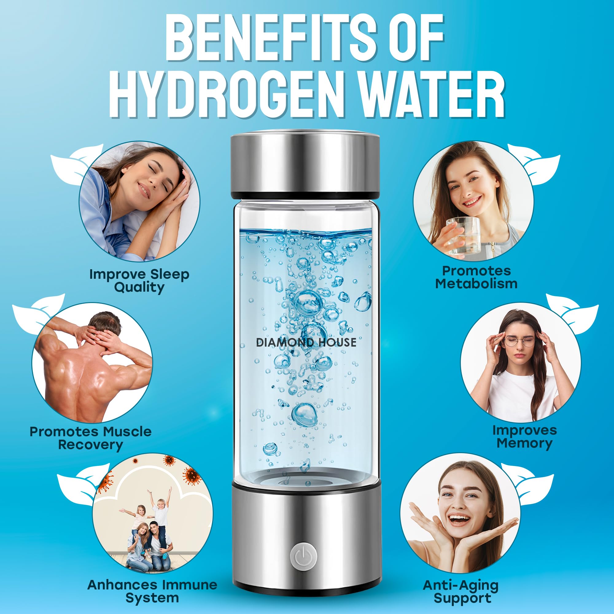 2025 Hydrogen Water Bottle Generator Pro - Portable SPE/PEM Technology Alkaline Water Ionizer Machine | Home, Office & Gym Use for Hydration & Wellness