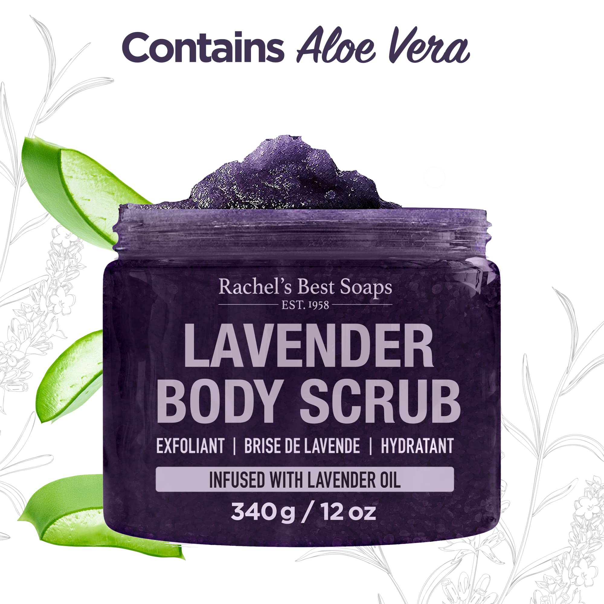 Lavender Body Scrub for Women - Exfoliating & Moisturizing Scrub with Sea Salt, Aloe Vera & Shea Butter - Gentle Exfoliation for Soft Skin - 12 oz - Perfect for Spa Day & Self Care Routine