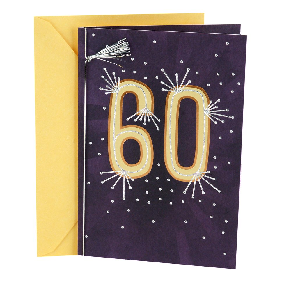 Hallmark 60th Birthday Greeting Card with Gold Rays & Tassel Design - Perfect for Milestone Celebrations, Retirement Parties & Golden Anniversary Gifts