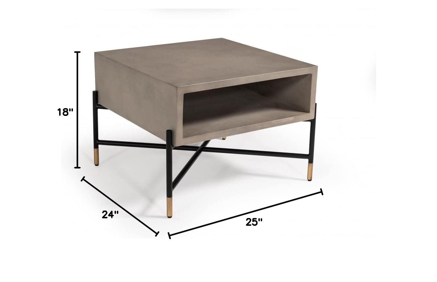 Modern Gray Concrete & Black Metal Coffee Table for Living Room