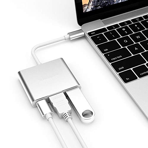 3-in-1 USB C Hub with HDMI 4K, USB 3.0 & PD Charging - for MacBook, iMac, Chromebook - Home & Office Use