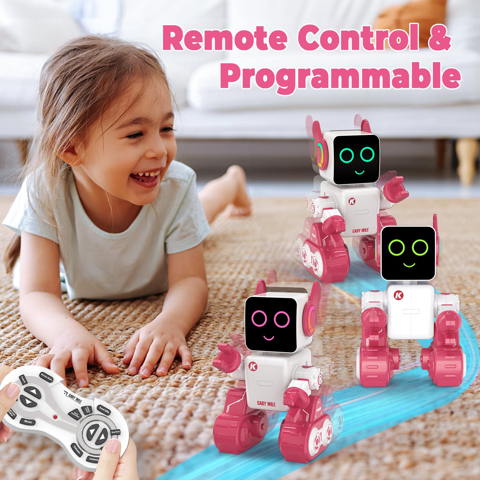 Smart Robot Toy for Kids - Programmable RC Robot with LED & Coin Bank, Perfect Gift for Boys & Girls (Pink) - Play & Learn STEM Toy