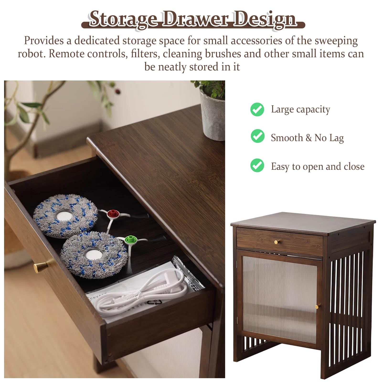 Large Capacity Wooden Storage Rack for Robotic Vacuum Cleaner - Above Robot Vacuum Stand with Hidden Compartment & Acrylic Doors (52x41x63.5cm/20.5x16x25.5in) - Perfect for Living Room, Bedroom & Smart Home Organization