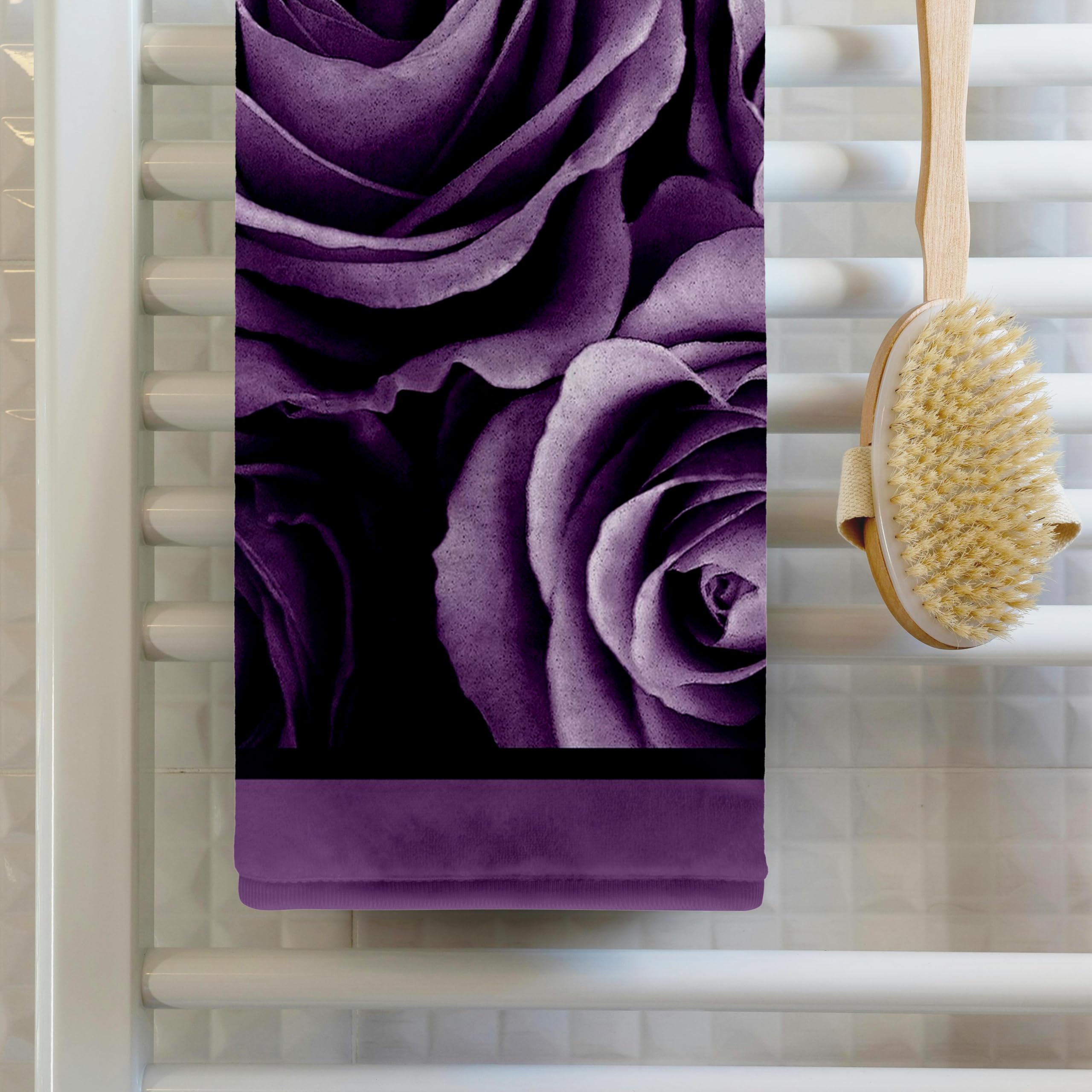 3D Rose Close Up Dreamy Lavender Purple Rose Bouquet Bath Towel 15x22 Inches - Soft Absorbent Kitchen & Bath Towel for Spa, Guest Bathroom Decor