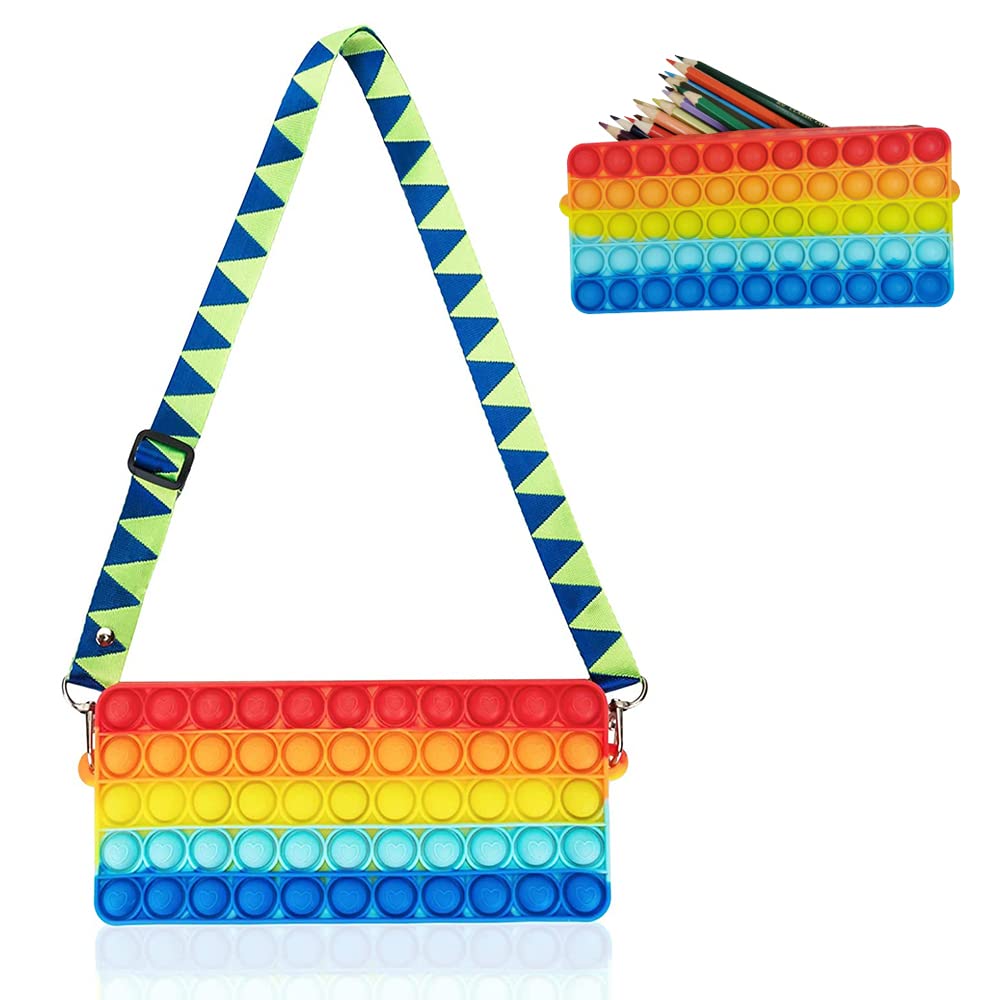 Idoviva Pop Purse Fidget Toy for Girls - Bubble Shoulder Bag & Pencil Case for School (Rainbow) - Fun Stress Relief Accessory