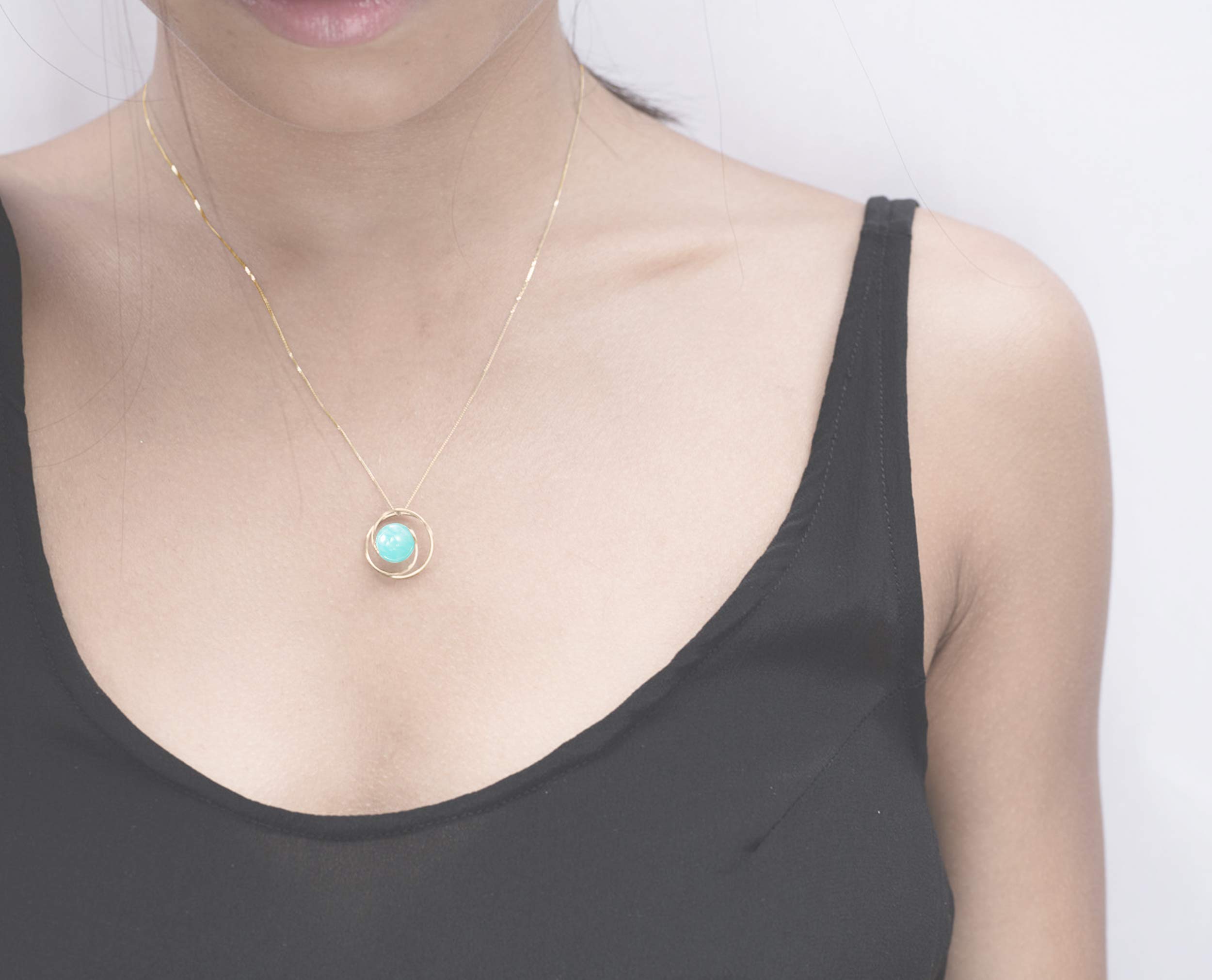 Handmade 14K Yellow Gold Turquoise Necklace with Amazonite Gemstone Pendant | Light Blue Teal Green Minimalist Solitaire Jewelry for Women | Perfect for Weddings, Parties & Everyday Elegance
