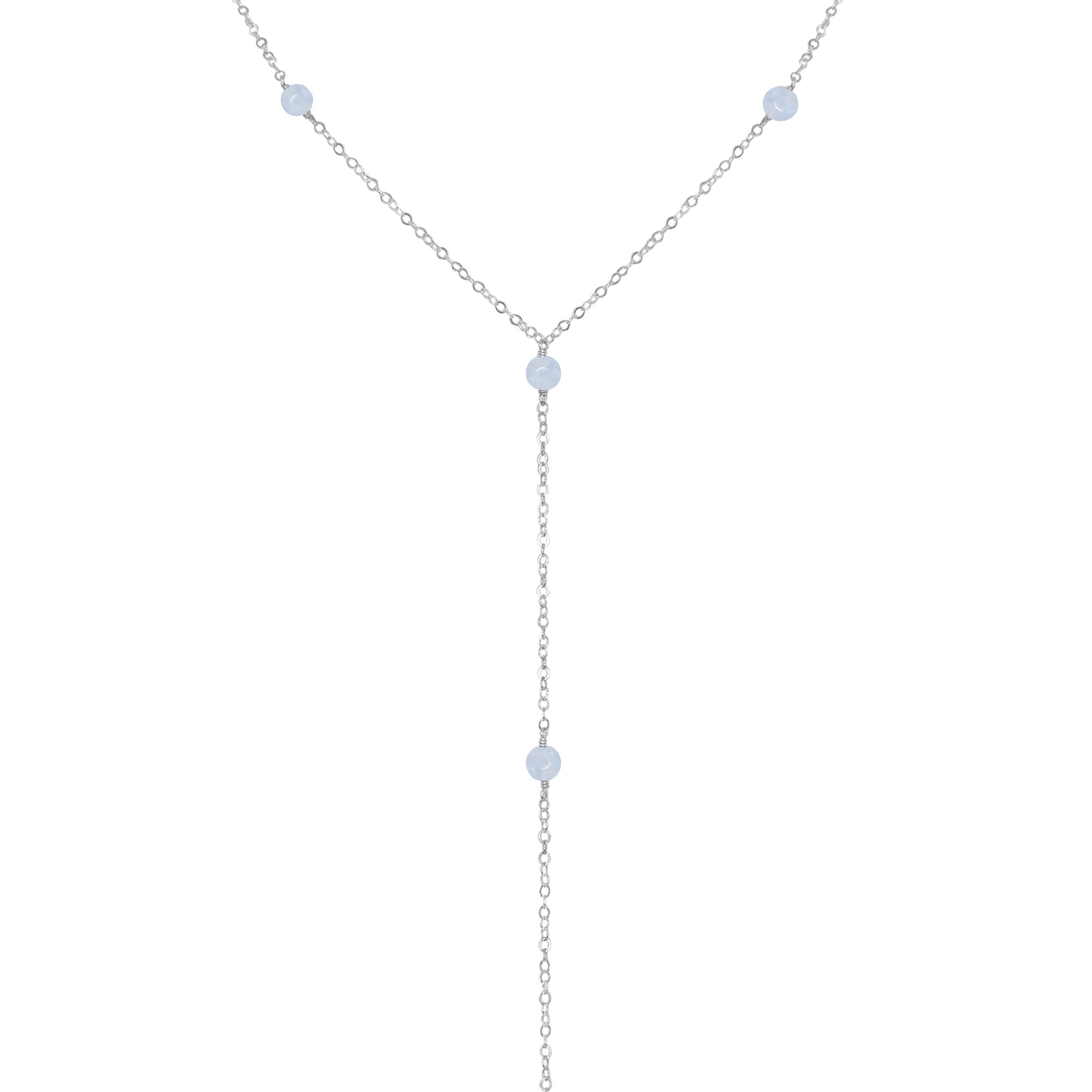 Blue Lace Agate Sterling Silver Dainty Y Necklace for Women - Elegant Jewelry Gift for Birthday, Anniversary & Special Occasions