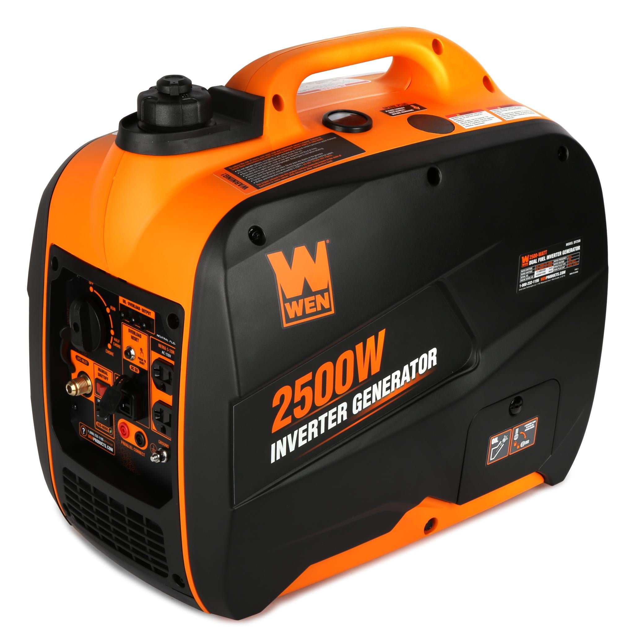 WEN DF250i 2500W Super Quiet Portable Dual Fuel Inverter Generator with Fuel Shut Off - Perfect for Camping, RV Trips & Emergency Power Backup