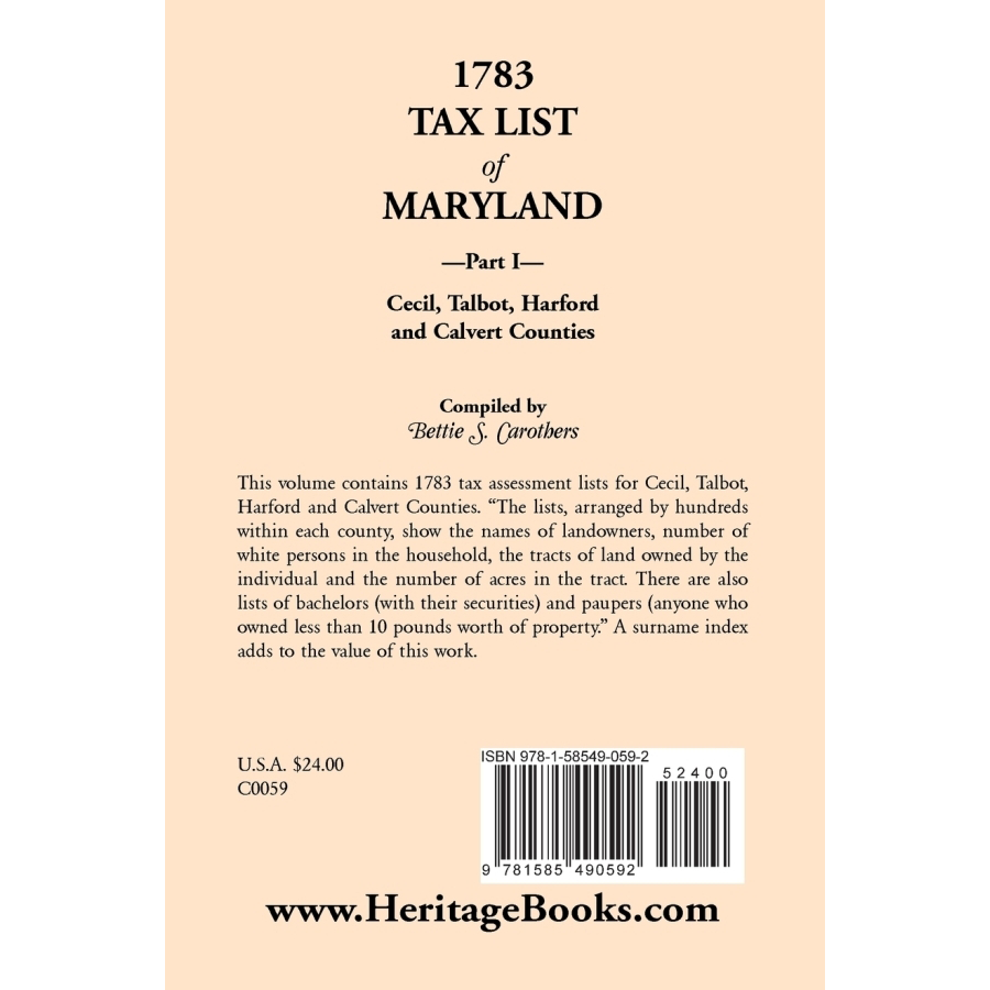 1783 Maryland Tax Records - Cecil, Talbot, Harford & Calvert Counties | Genealogy Research & Historical Documents for Ancestry Tracing