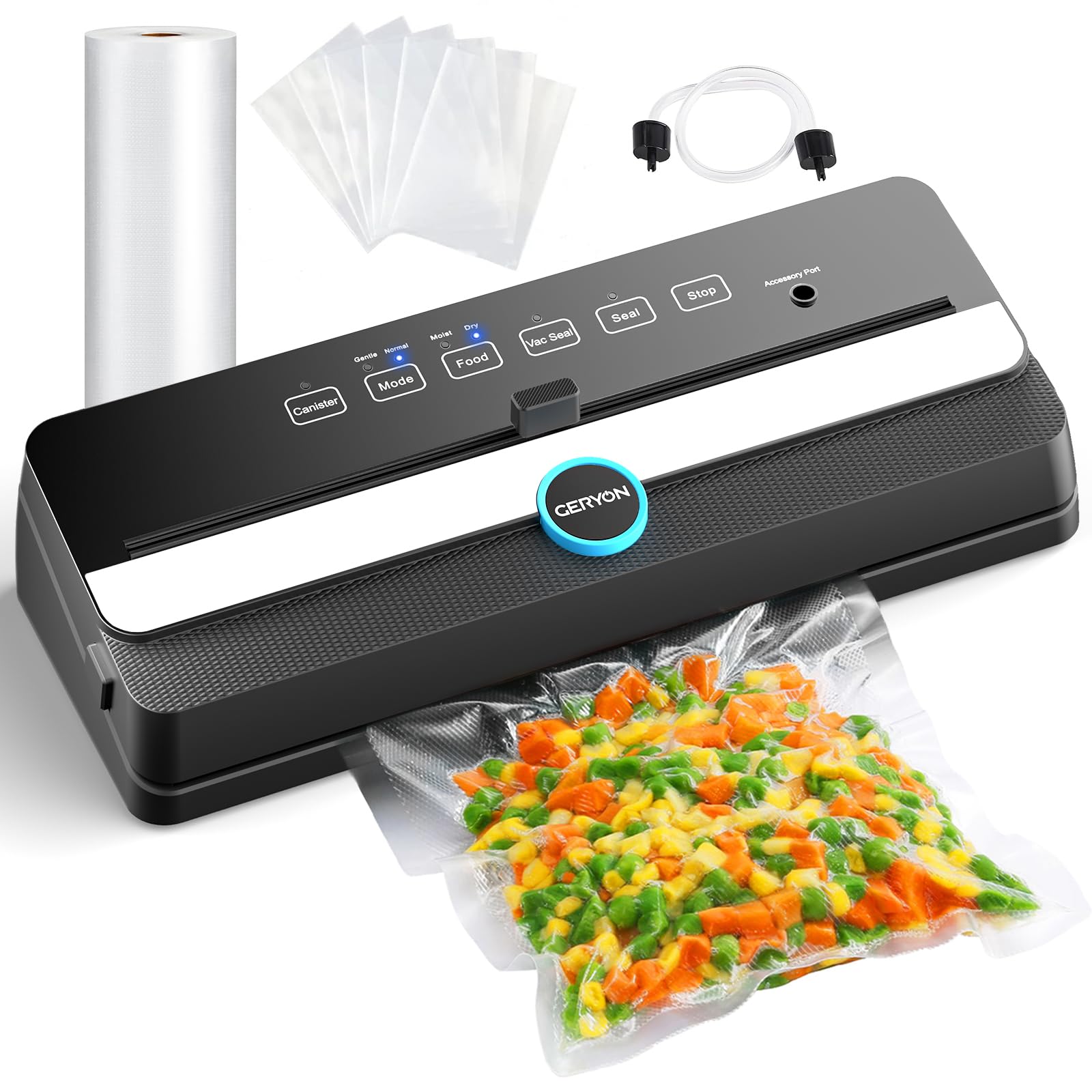 GERYON Automatic Vacuum Sealer Machine for Food Preservation - Compact Design with Built-in Cutter, Starter Kit & LED Lights | Dry & Moist Food Modes | Easy to Clean | Perfect for Meal Prep, Sous Vide & Long-Term Food Storage