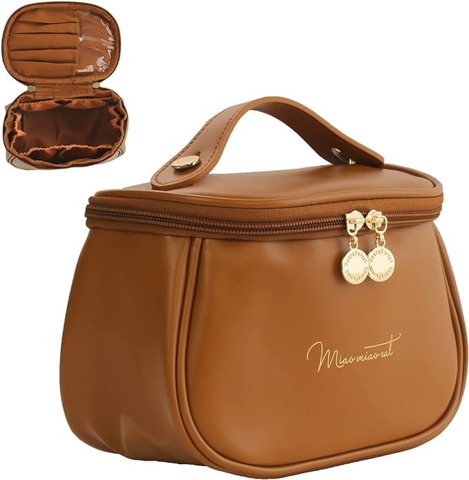 FLORISCA Makeup Storage Bag - PU Leather Cosmetic Organizer with Handle, Portable Travel Vanity Case for Women | Perfect for Travel, Home & Daily Makeup Organization