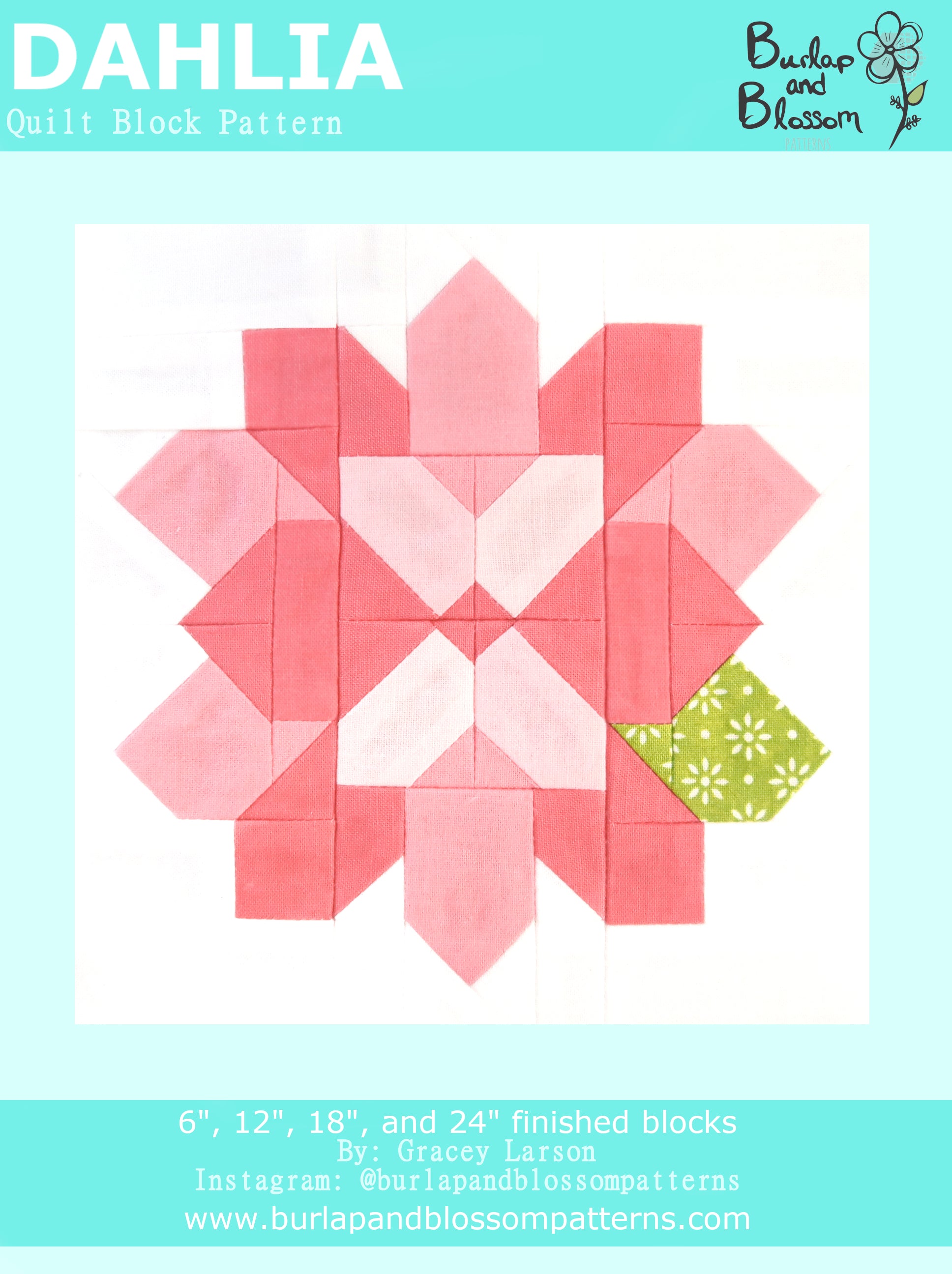 Dahlia Flower Quilt Block Pattern - Digital Download PDF for DIY Quilting Projects - Perfect for Home Decor, Baby Blankets & Handmade Gifts