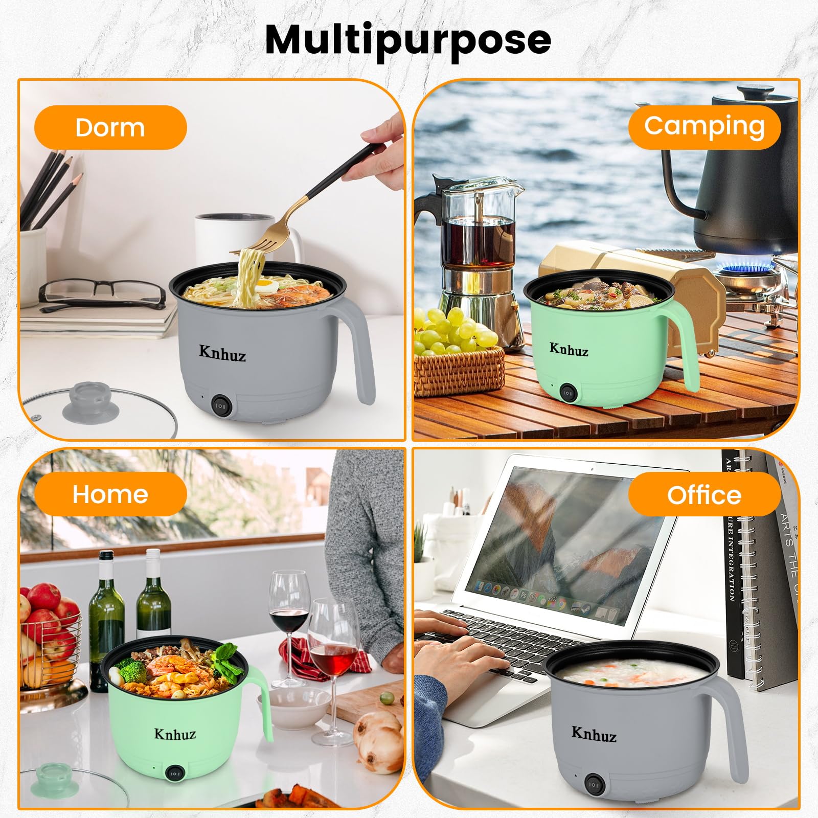 1.8L Mini Electric Hot Pot with Steamer - Fast Ramen Noodle Cooker, Portable Self-Heating Pot for Cooking Noodles, Oatmeal & Pasta | Perfect for Dorm, Office & Travel | Non-Stick Green Shabu Shabu Hot Pot