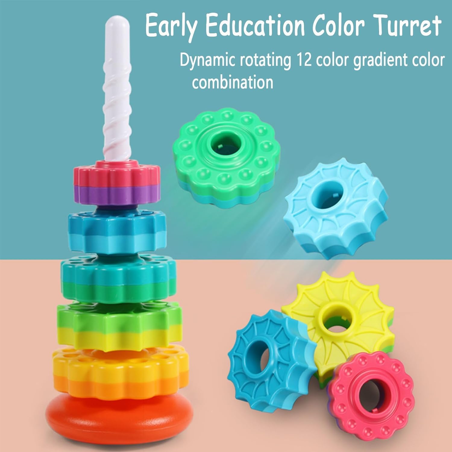 Baby Spinning Stacking Toys - ABS Plastic Rainbow Ring Stacker for Toddlers | Montessori Sensory Learning Toy for Autism & Early Education | Perfect for Playtime, Daycare & Developmental Activities