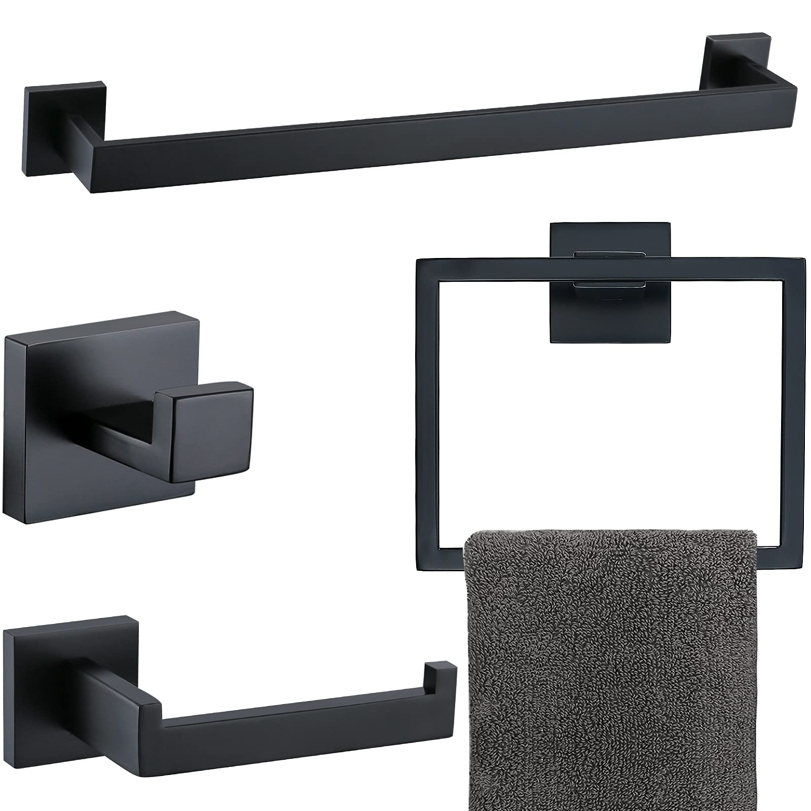 Premium Matte Black Bathroom Accessories Set - 23.6 Inch Stainless Steel Towel Rack, Towel Holder & Hardware Kit for Modern Bathrooms | Perfect for Spa, Guest Bath & Master Bath Decor