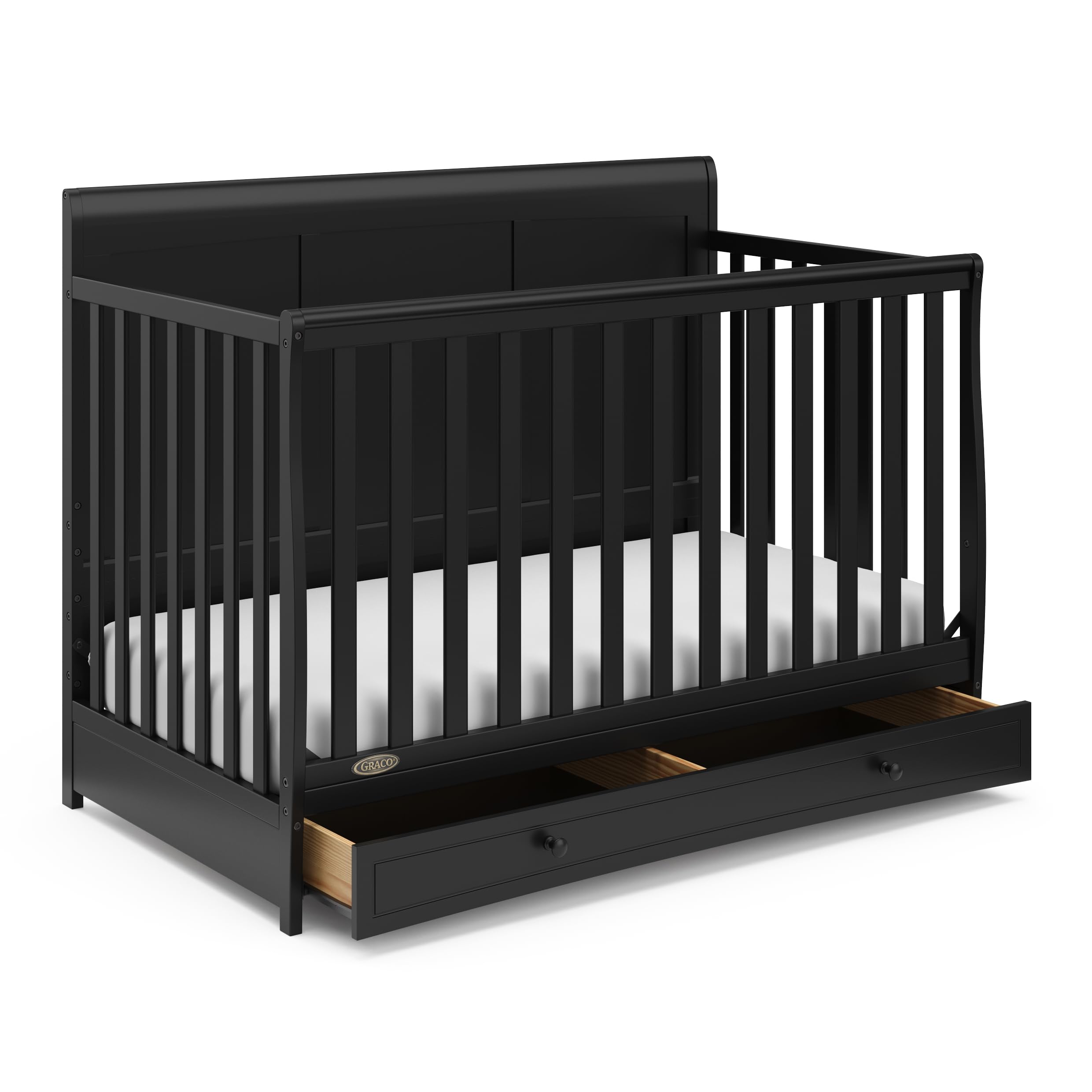 Graco Asheville 5-in-1 Convertible Crib with Storage Drawer (Black) – GREENGUARD Gold Certified, Toddler Bed & Full-Size Bed Conversion, Nursery Furniture for Baby & Kids – Perfect for Small Spaces & Modern Nurseries