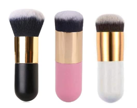 Premium 3-Piece Multicolored Foundation Brush Set for Flawless Face Makeup & Powder Blending | Professional Makeup Tools for Daily Use, Bridal Makeup & On-The-Go Touch Ups