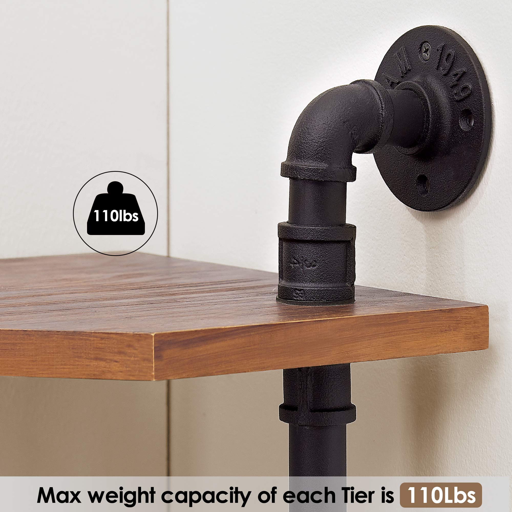 **ivinta Industrial Bookcase Corner Shelf - 5-Tier Wall Mounted Pipe Bookshelf, Solid Wood Shelves & Metal Display Stand for Living Room, Office, or Bedroom Storage**