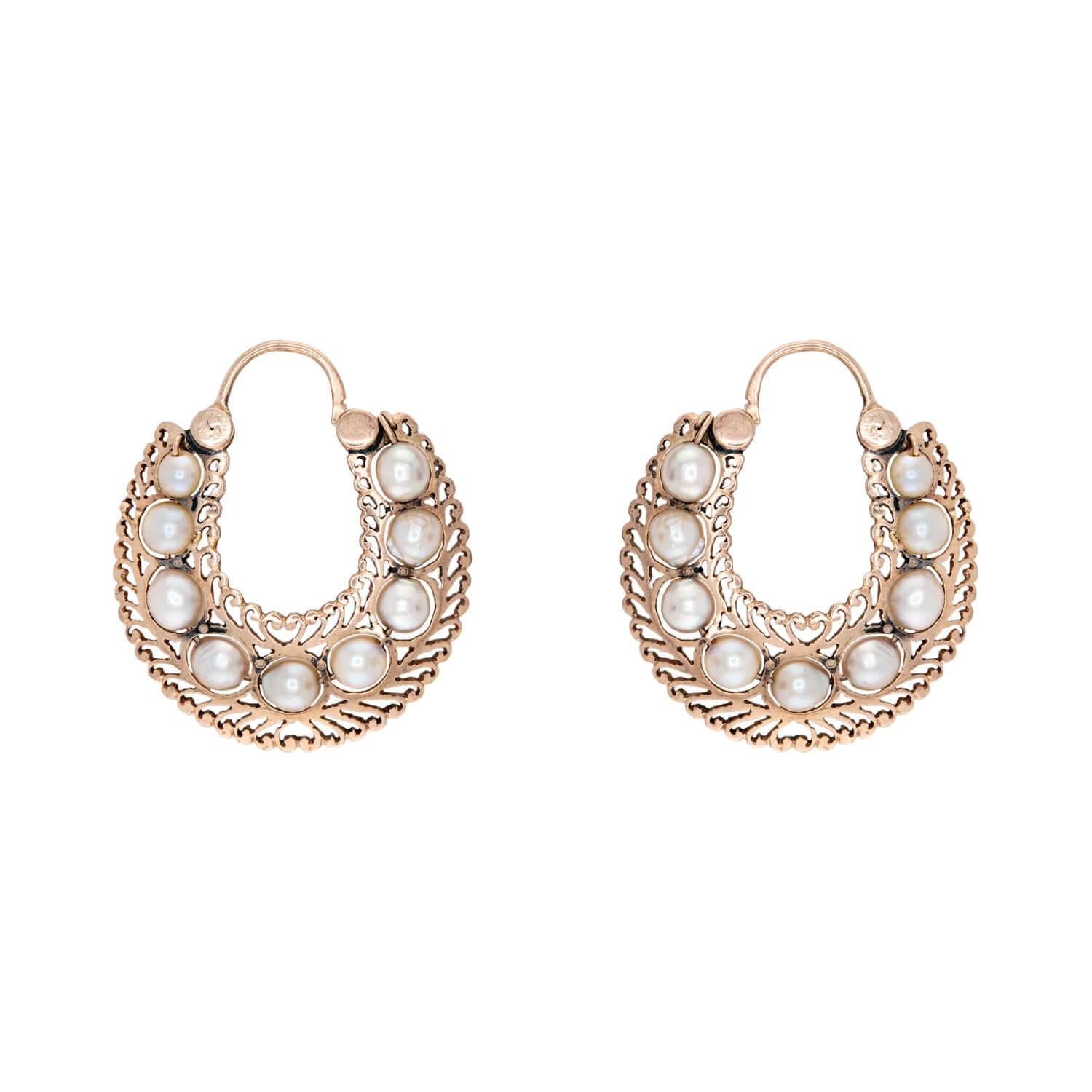 Victorian Style 14k Gold Pearl Hoop Earrings for Women - Elegant Vintage Jewelry Gift for Brides, Weddings & Special Occasions
