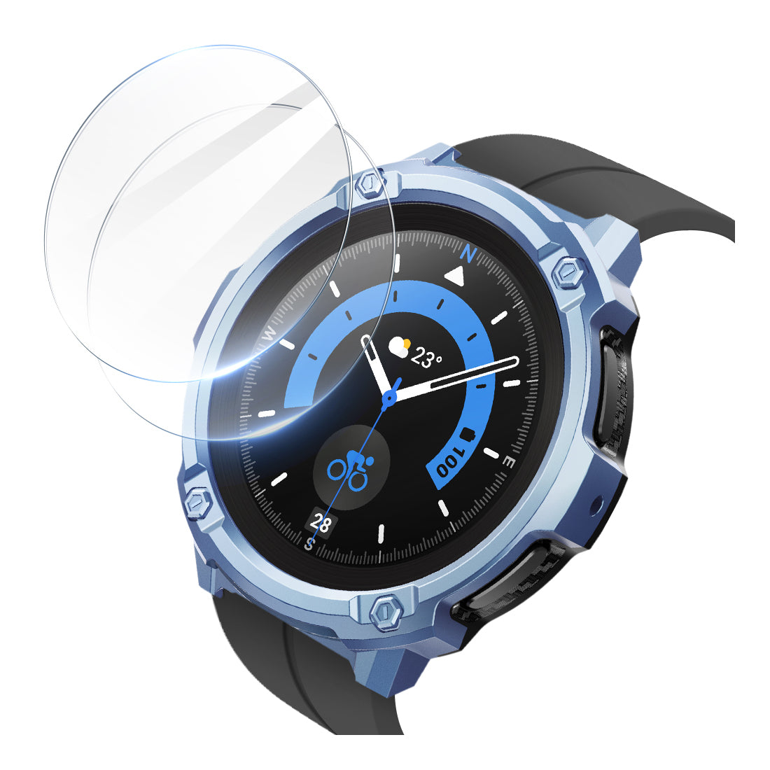 Samsung Galaxy Watch5 Pro 45mm Case - Unicorn Beetle Rugged Protective Cover with Tempered Glass Screen Protector (Metallic Blue) | Shockproof & Scratch Resistant for Outdoor Sports, Workouts & Daily Use