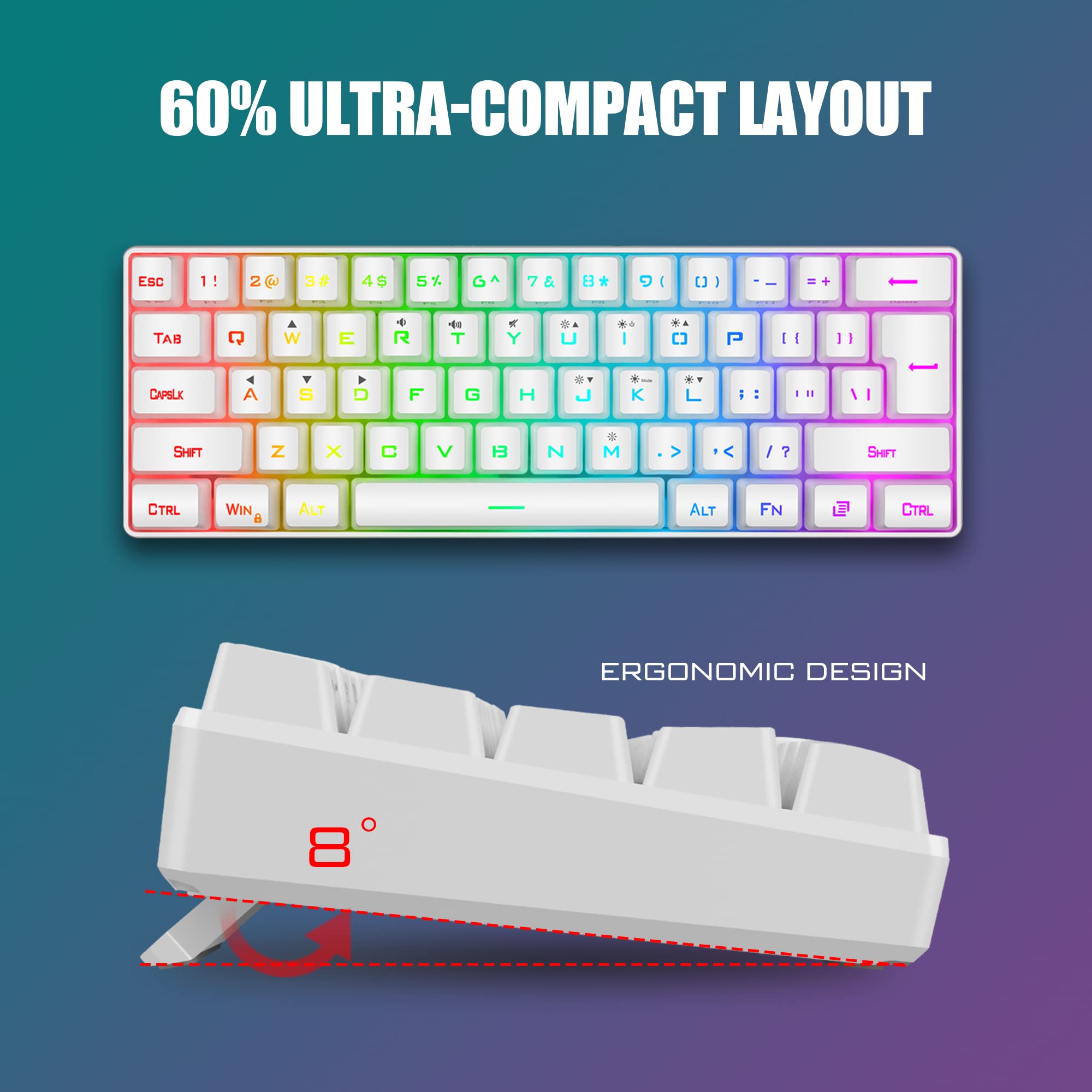 RedThunder 60% RGB Gaming Keyboard & Mouse Combo for PC/PS5/Xbox - White
