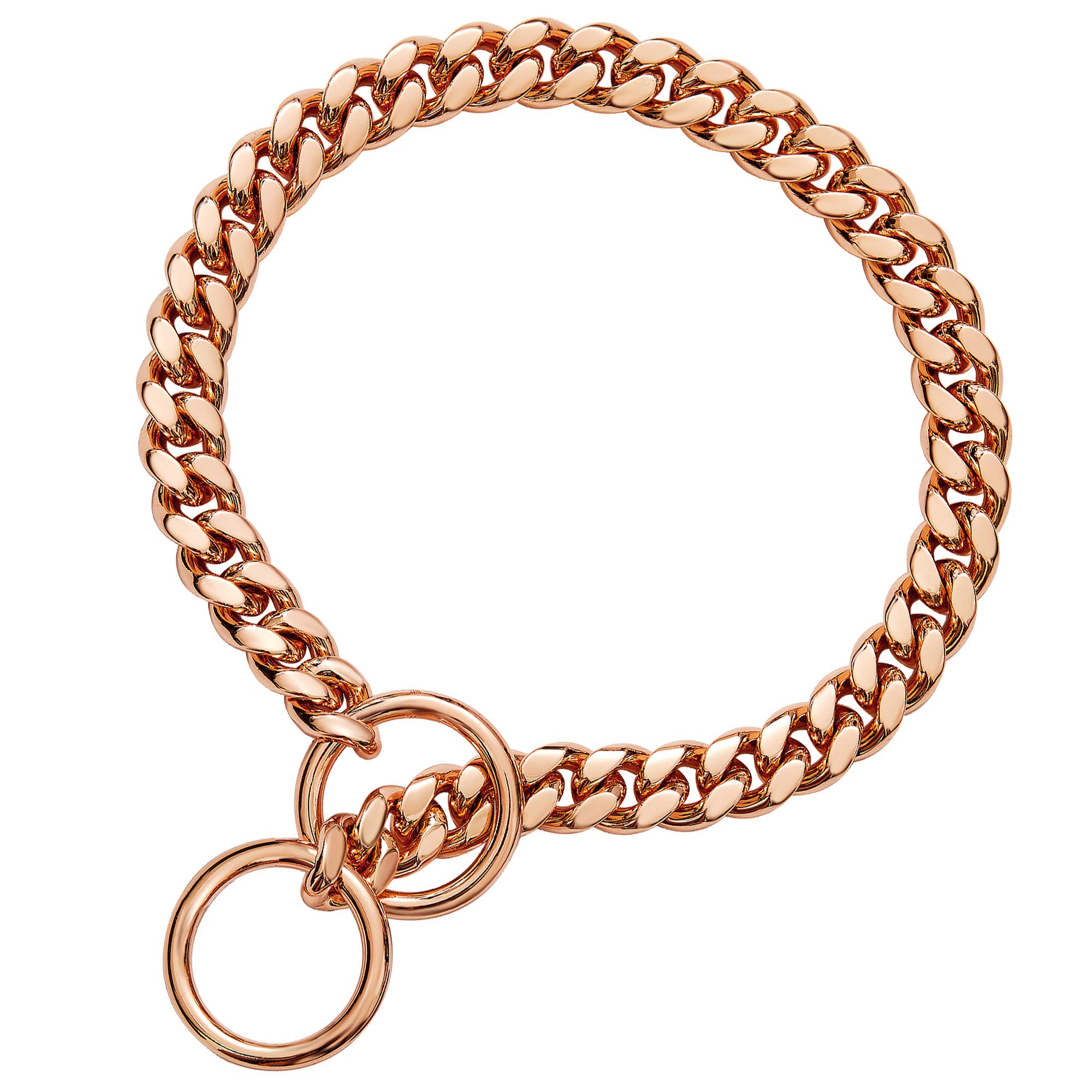 Rose Gold Chain Dog Collar - 10MM Cuban Link Stainless Steel Training Collar for Small, Medium & Large Dogs (10-29in) - Perfect for Walking, Training & Fashion Pet Accessories