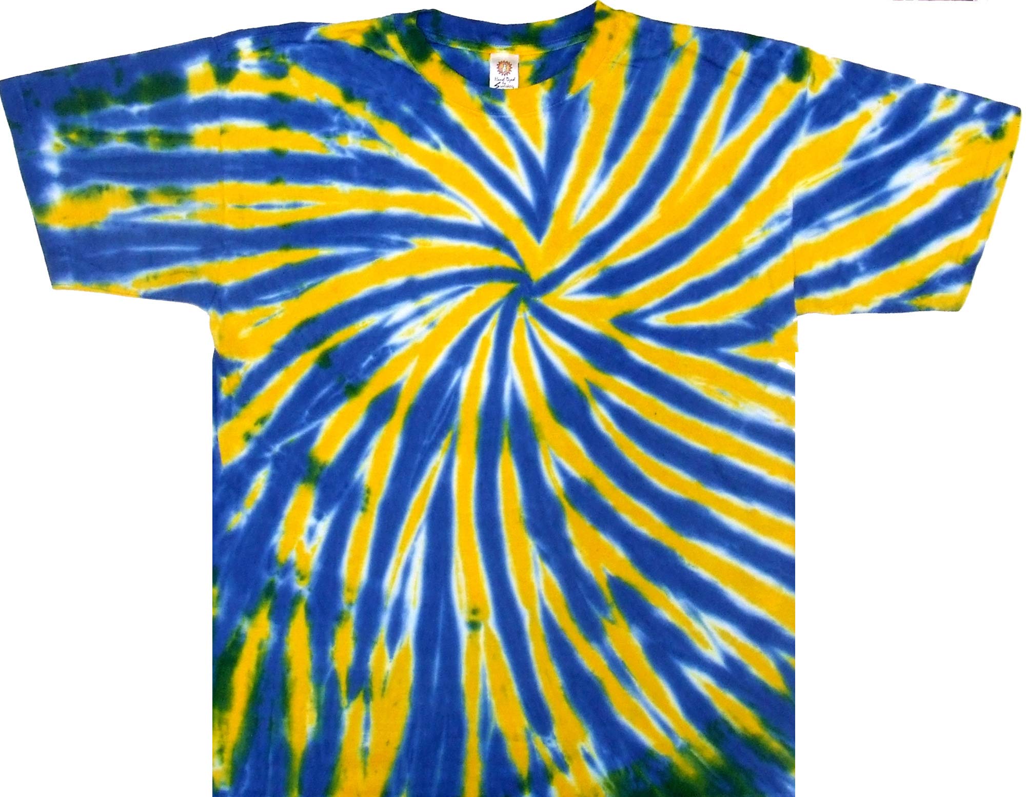 Spiral Tie Dye Cotton T-Shirt for Men & Women - Blue & Gold Hippie Style Casual Tee | Perfect for Festivals, Beach Outings & Boho Fashion