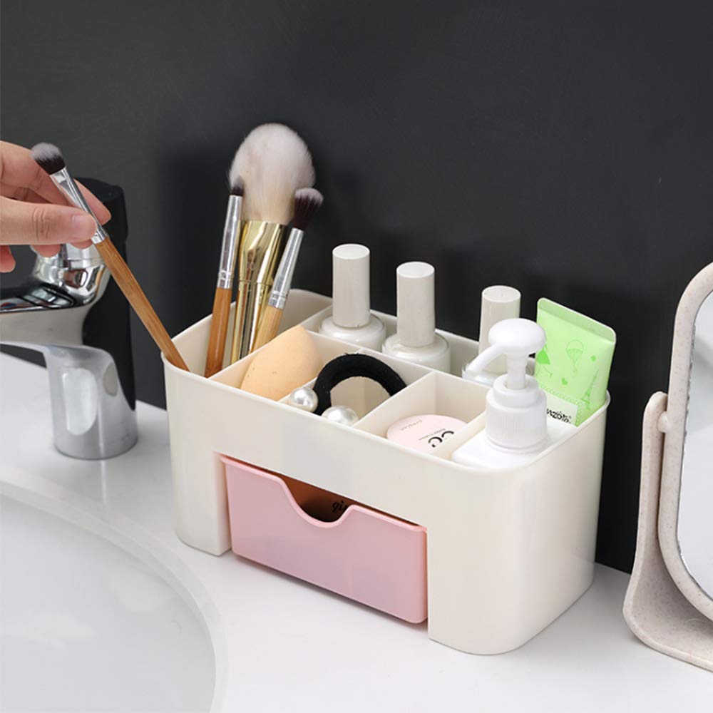 White Plastic Makeup Storage Box with Drawers - Multifunctional Cosmetic Organizer for Bathroom, Vanity & Travel - Holds Cosmetics, Skincare, Accessories & Beauty Essentials