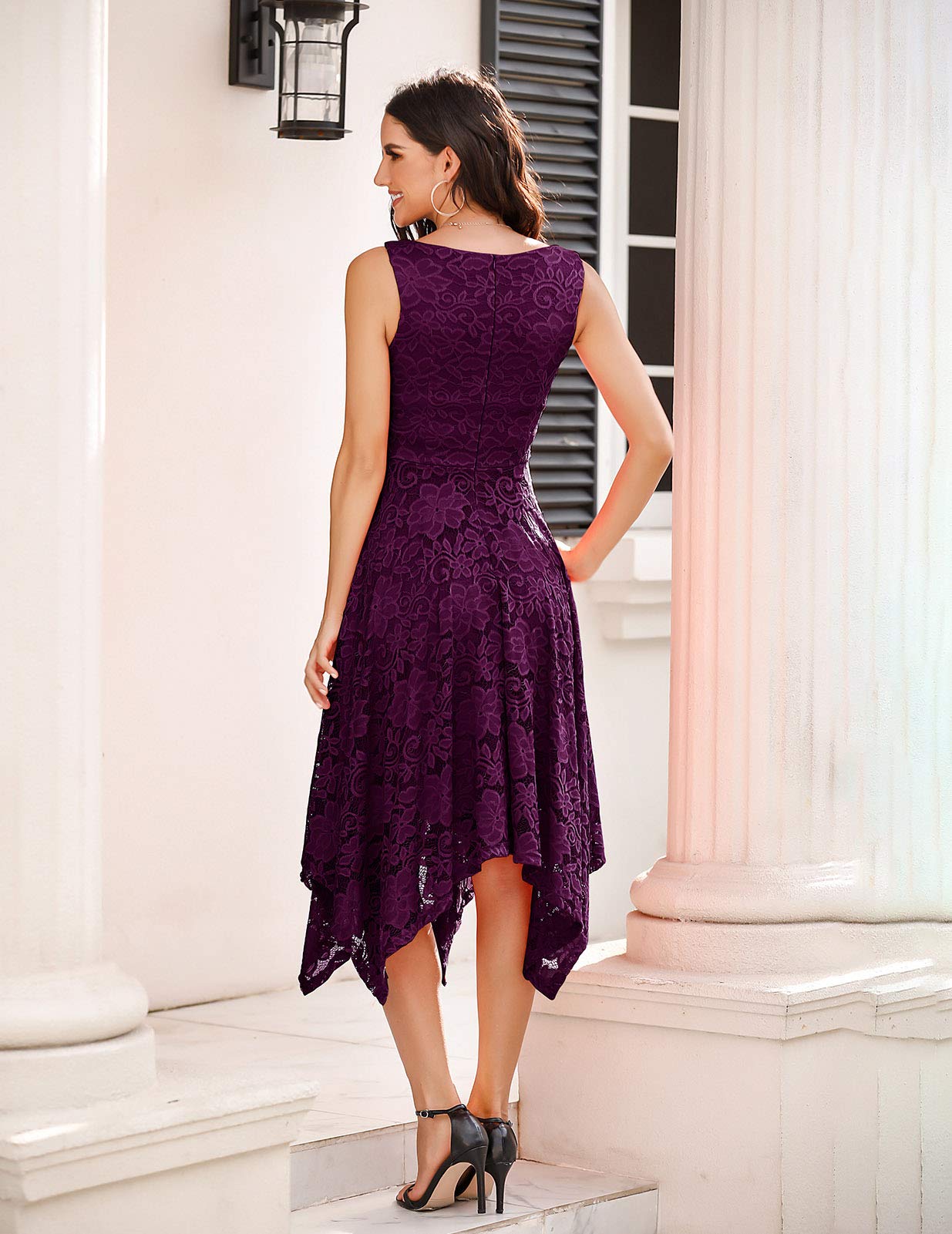 Meetjen Women's Elegant Lace Cocktail Party Dress 2025 - Handkerchief Hem Bridesmaid & Prom Formal Gown for Wedding Guest | Perfect for Evening Galas, Cocktail Parties & Special Occasions