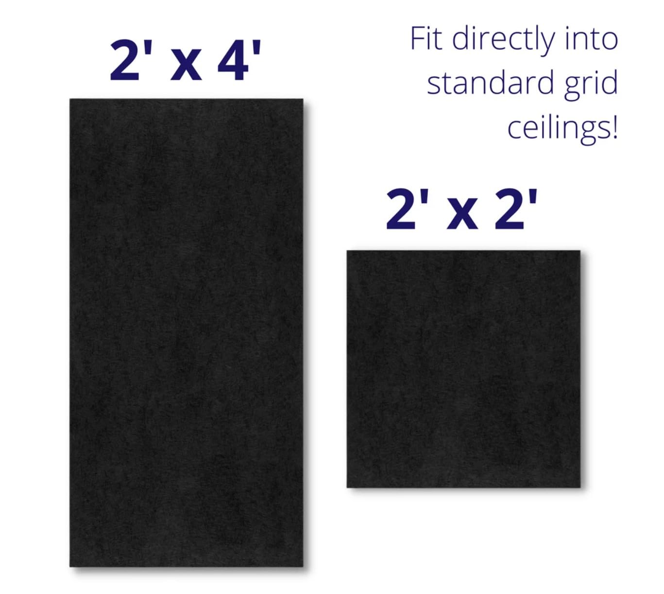 Soundproof Acoustic Ceiling Tiles 24x24 Inches - Black Noise Absorbing Panels for Office, Home Theater & Studio - 2 Inch Thick Drop Ceiling Tiles