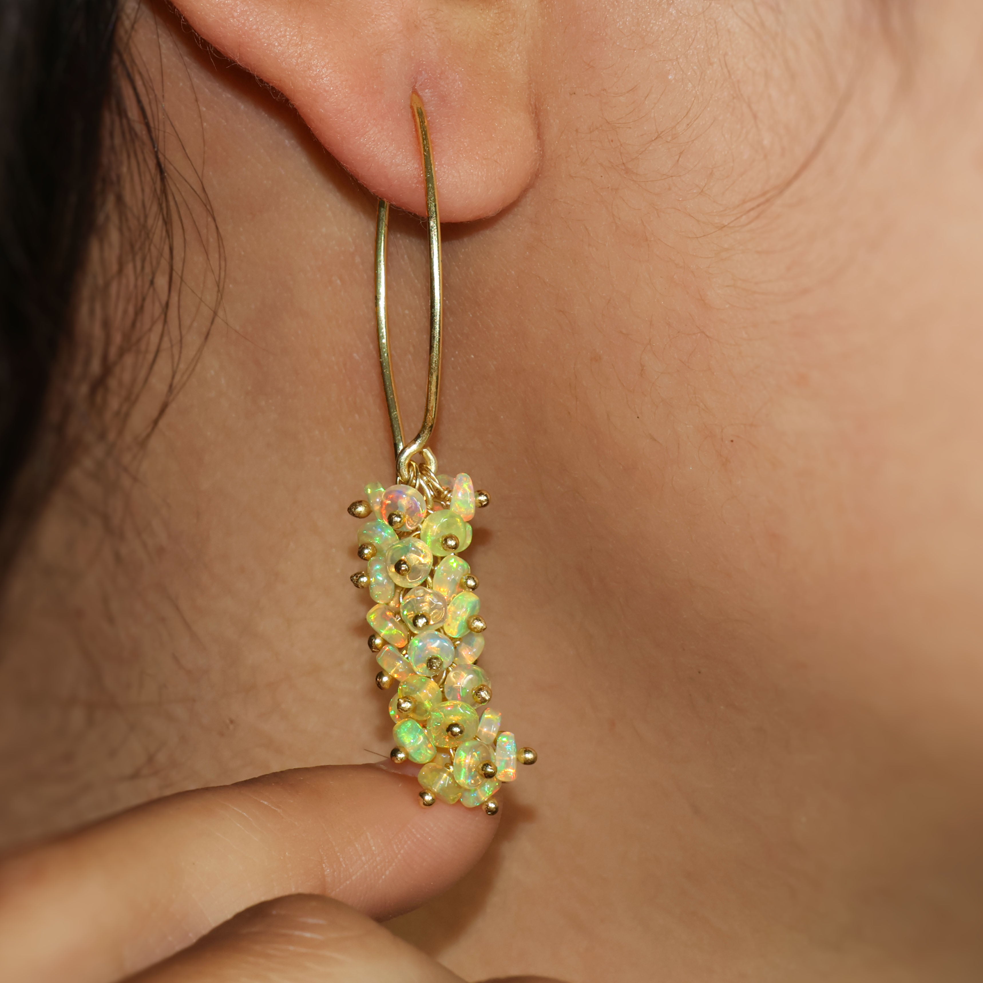Natural Yellow Opal French Hook Beaded Cluster Earrings for Women | Boho Chic Dangle Earrings for Party, Wedding & Everyday Wear