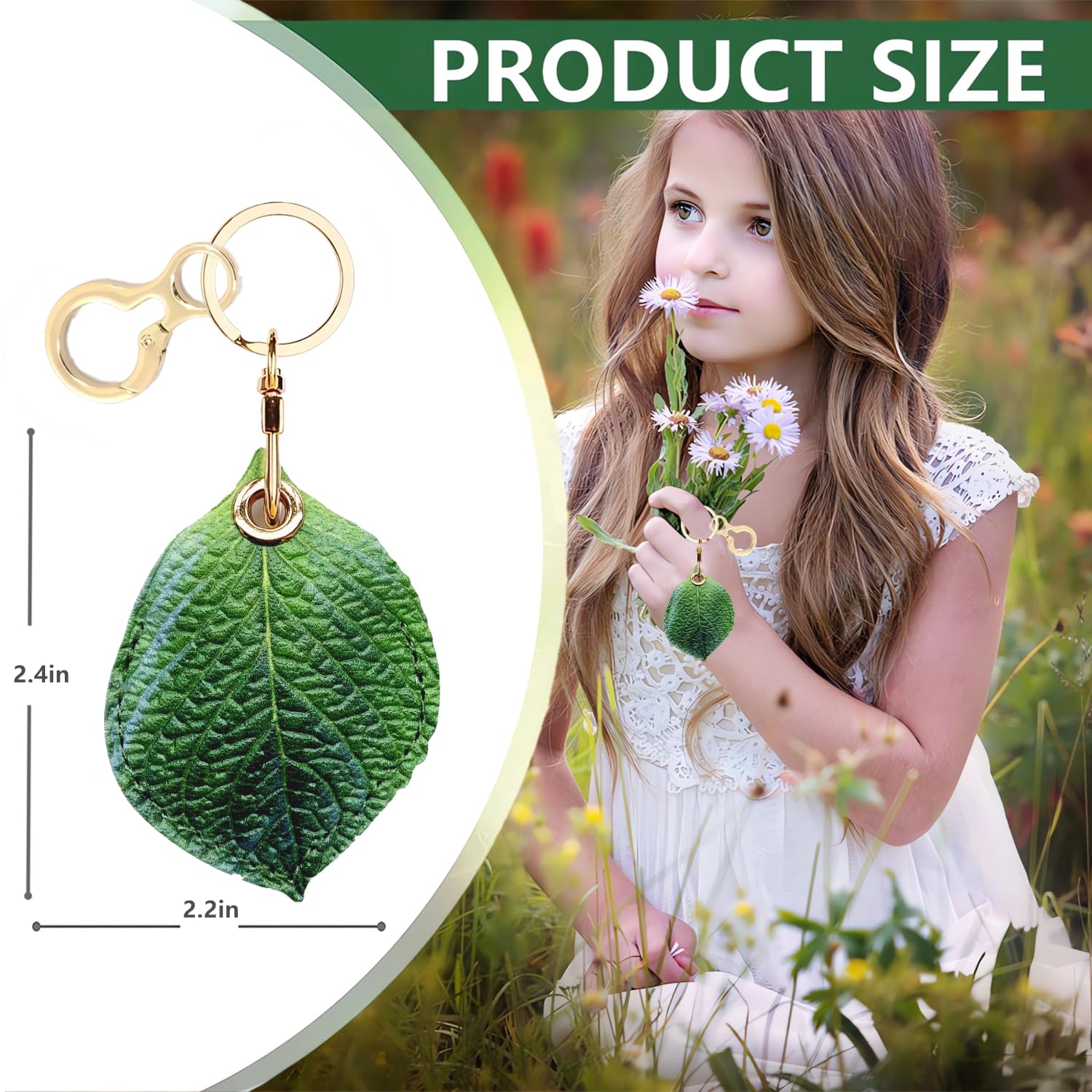 Leather Keychain Holder Case for Apple AirTag - Cute GPS Tracker Cover with Key Ring, Green Leaf Design | Perfect for Keys, Wallets & Backpacks