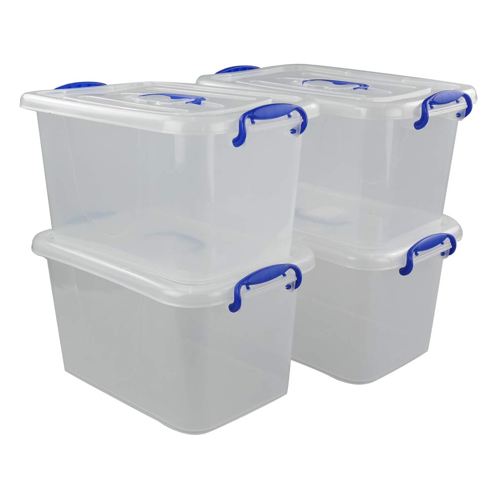 Vababa 8L Clear Plastic Storage Box with Handle, 4-Pack for Home & Office Organization