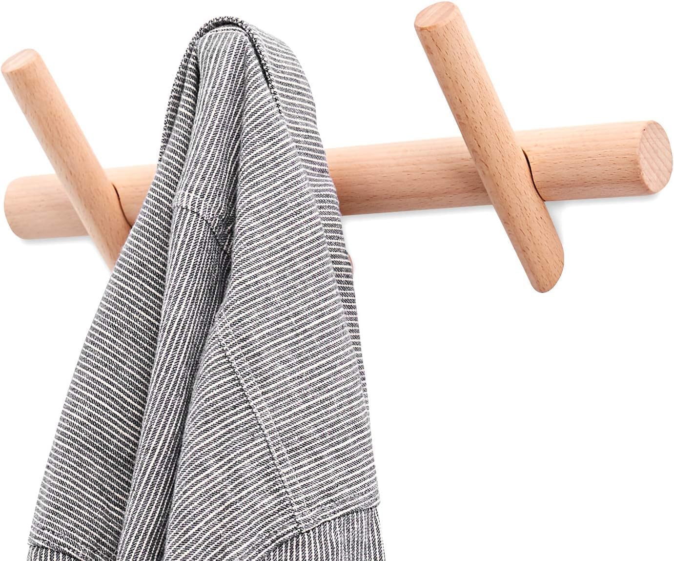 Beech Wood Wall Mounted Coat Hooks - 3 Pack Decorative Hat & Jacket Hanger for Entryway, Bedroom, Bathroom | Space Saving Organizer for Coats, Hats, Bags & Accessories
