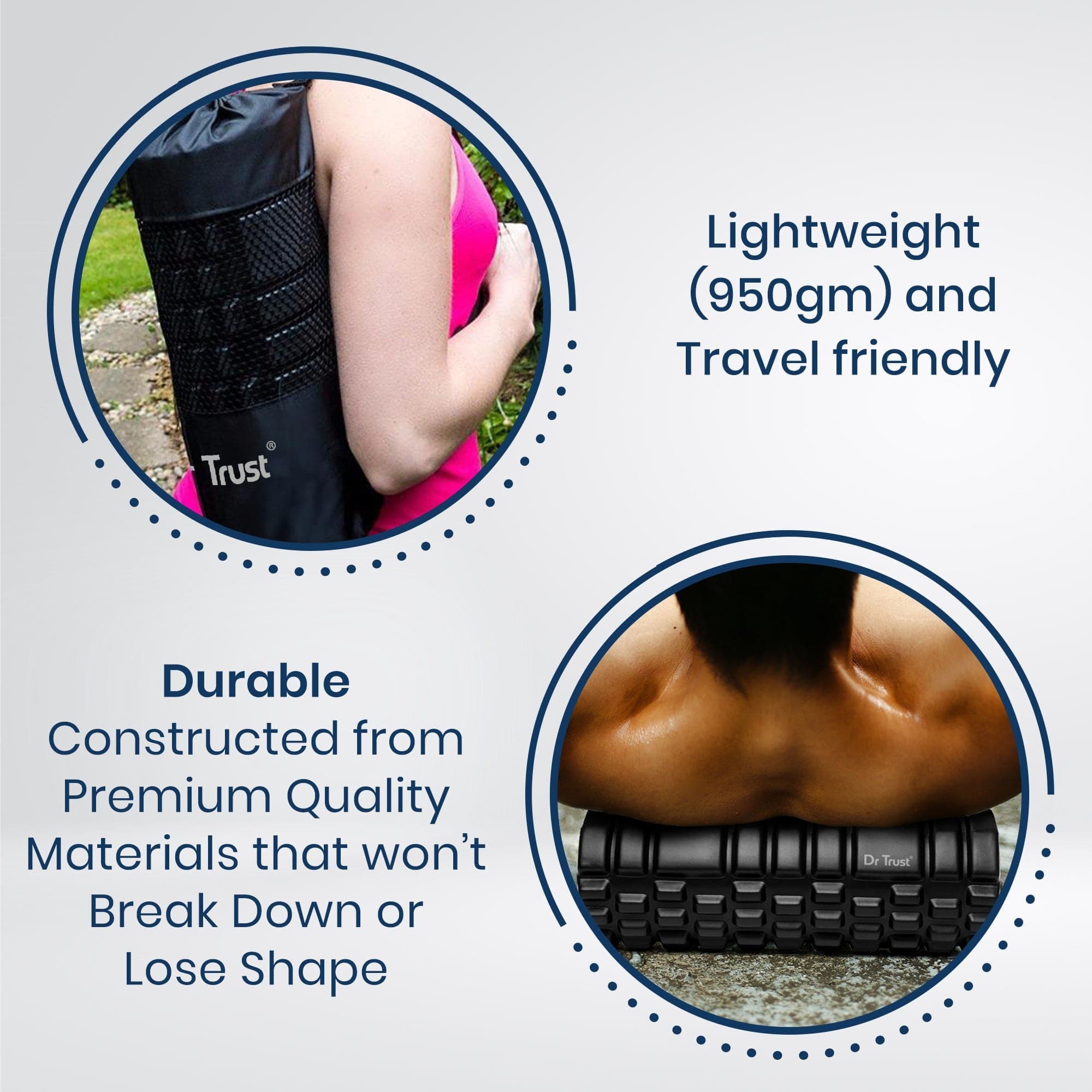 Dr Trust USA Fitness Grid Foam Roller for Muscle Recovery & Deep Tissue Massage - Perfect for Gym, Yoga & Home Workouts