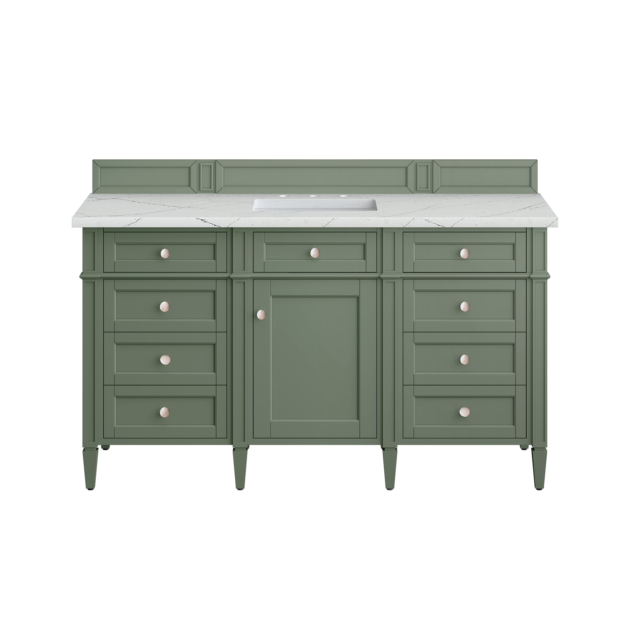 Brittany 60-Inch Single Bathroom Vanity with Smokey Celadon Finish & 3CM Ethereal Noctis Quartz Top - Perfect for Modern Master Bathrooms and Powder Rooms