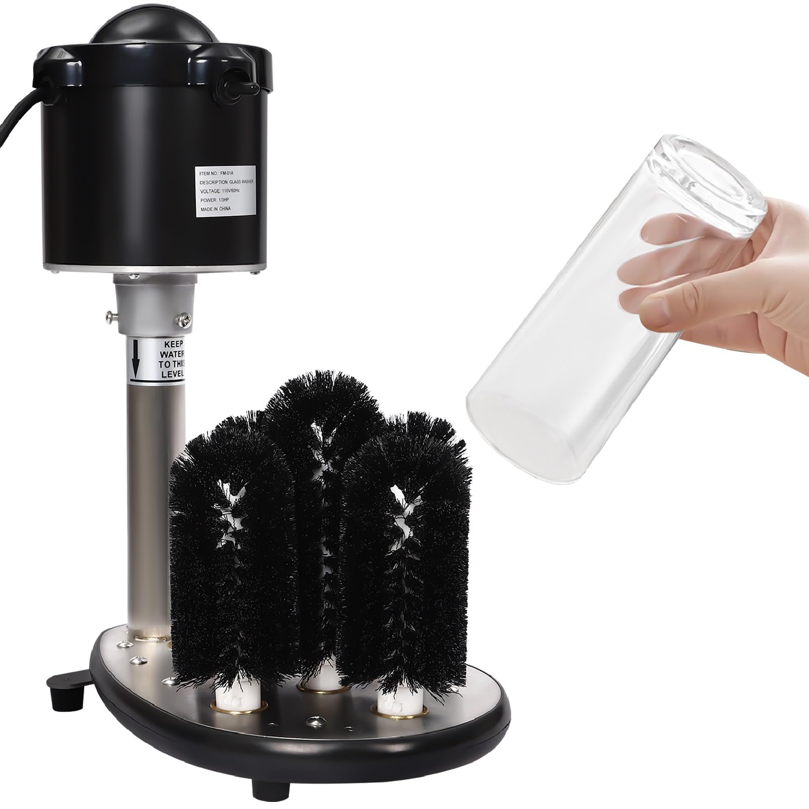 Commercial Glass Washer Machine - 5 Brush Stainless Steel Electric Wine Glass Cleaner for Bars, Cafes & Restaurants | Automatic Cup Washing System for Winery, Pub, Hotel & Kitchen Use (Black)